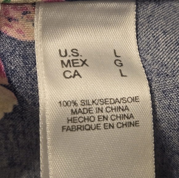 LIZ CLAIBORNE 100% Silk Shirt Sz L Blue Floral Casual Fresh Vacation Sleeveless - Picture 6 of 9